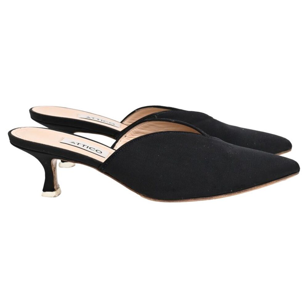 The Attico Pointed-Toe Kitten-Heeled Mules in Black Canvas